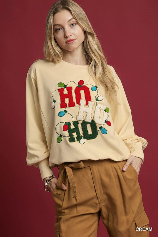 Umgee HO Applique French Terry Sweatshirt - Cashmere Daisy