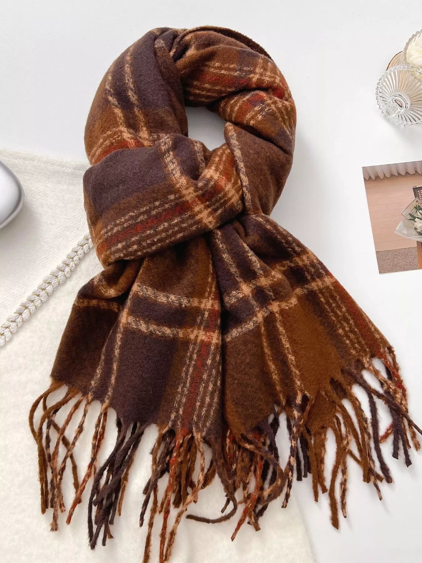 Warm Plaid Winter Scarf - Cashmere Daisy