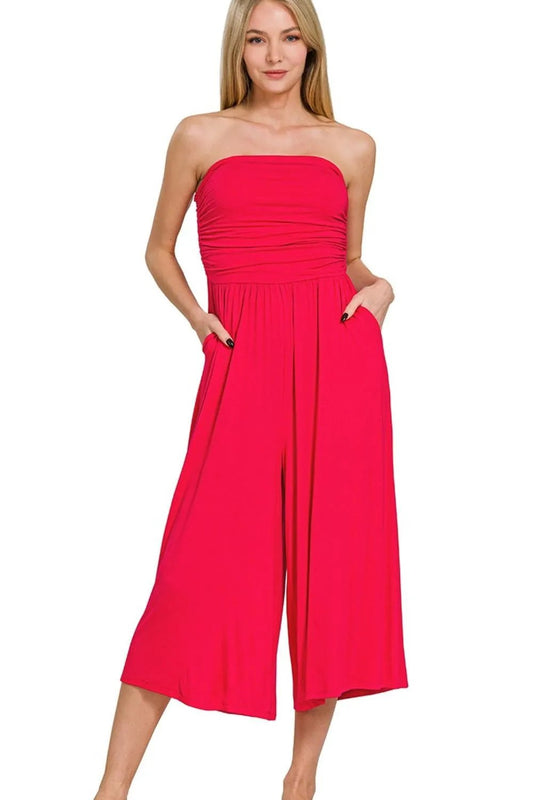 Zenana Strapless Tube Top Jumpsuit – Red - Cashmere Daisy